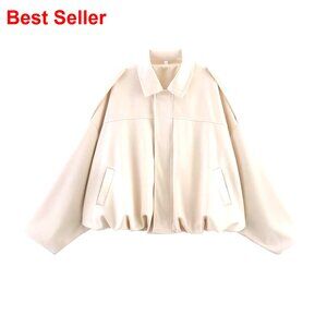 Faux Suede Bomber Jacket Oversized Lapel Pilot Cropped Coat